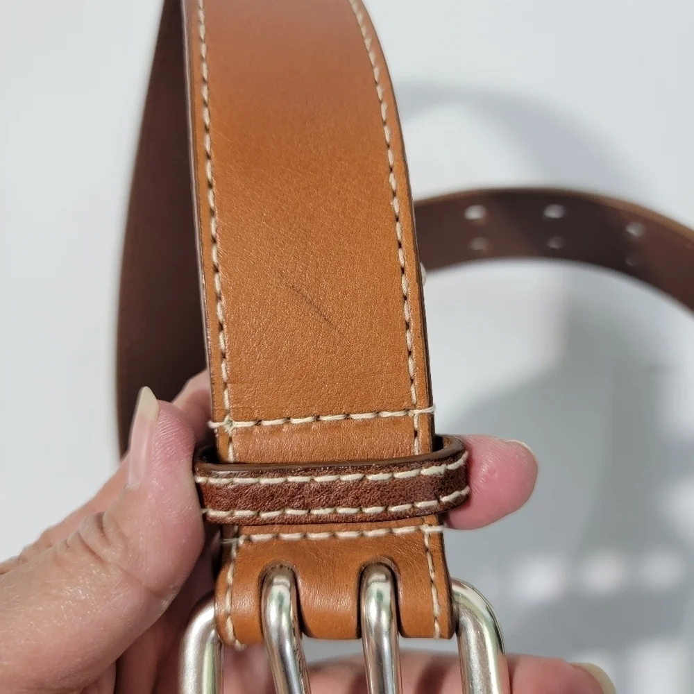 EXPRESS Men's Genuine Leather Belt Brown Size Small (37L, 1.5W) Silver Buckle
